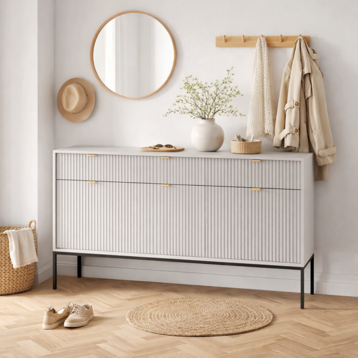 Kommode NANAIMO KSZ154 - Szary - Złote Uchwyty - 3 Szuflady - Szerokość 154 cm, Wysokość 83 cm, Głębokość 39 cm - obrazek 5