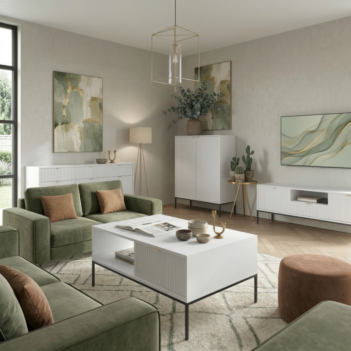 Kommode NANAIMO KSZ154 - Szary - Złote Uchwyty - 3 Szuflady - Szerokość 154 cm, Wysokość 83 cm, Głębokość 39 cm - obrazek 6