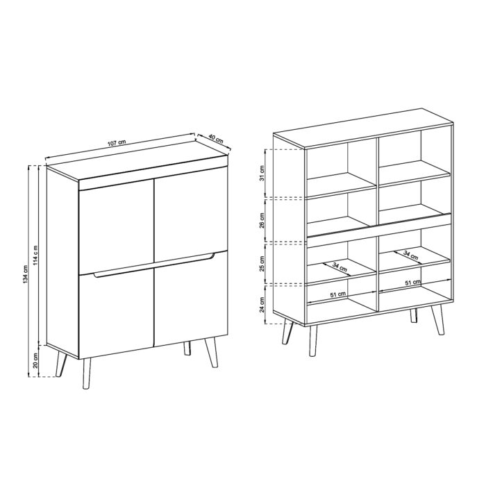 Kommode SUDBURRY NK107 - Biała - Front w Wysokim Połysku - Pojemna - Szerokość 107 cm, Wysokość 134 cm, Głębokość 40 cm - obrazek 2