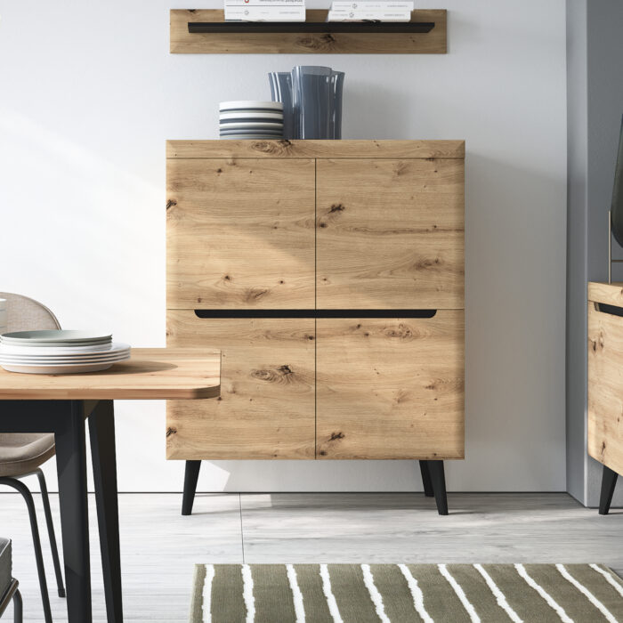 Komoda SUDBURRY NK107 - Dąb - Czarne Dodatki - Pojemna - Szerokość 107 cm, Wysokość 134 cm, Głębokość 40 cm - obrazek 2