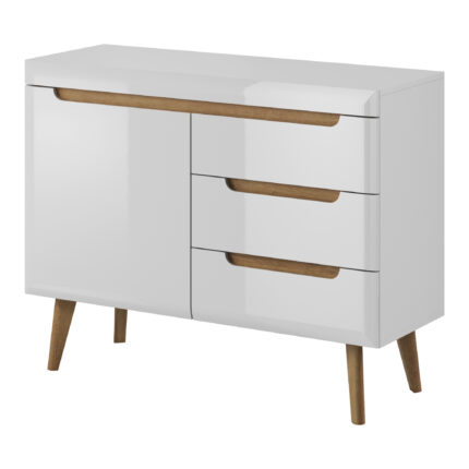 Komoda SUDBURRY NKSZ107 - Biała - Front w Wysokim Połysku - 3 Szuflady - Szerokość 107 cm, Wysokość 83 cm, Głębokość 40 cm