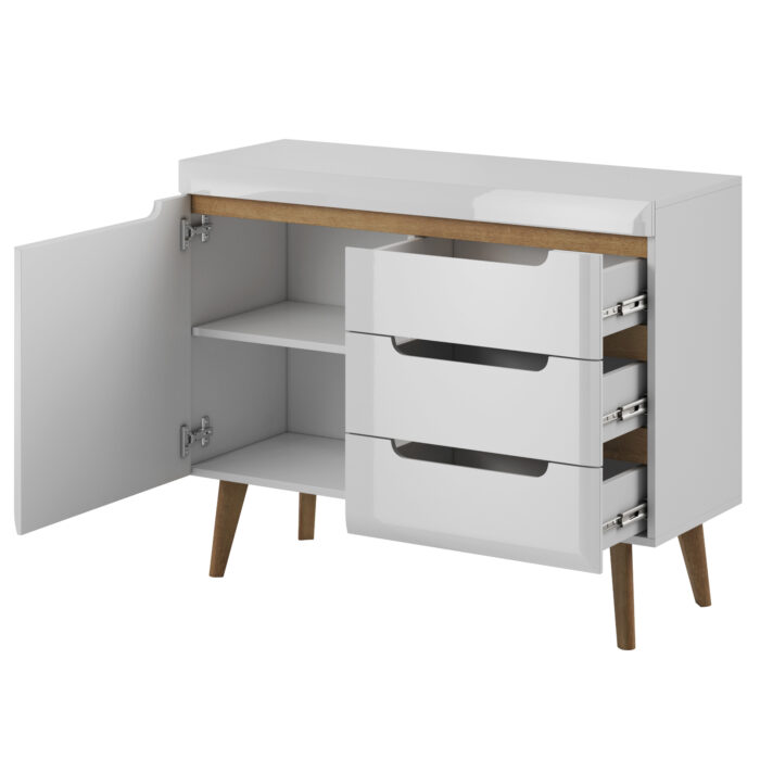 Komoda SUDBURRY NKSZ107 - Biała - Front w Wysokim Połysku - 3 Szuflady - Szerokość 107 cm, Wysokość 83 cm, Głębokość 40 cm - obrazek 3