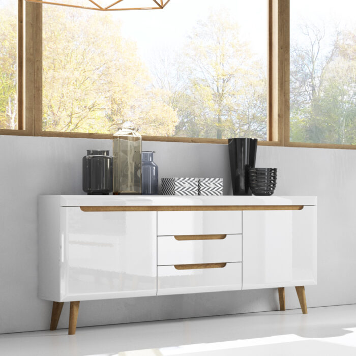 Komoda SUDBURRY NKSZ160 - Biała - Fronty w Wysokim Połysku - 3 Szuflady - Szerokość 160 cm, Wysokość 83 cm, Głębokość 40 cm - obrazek 2