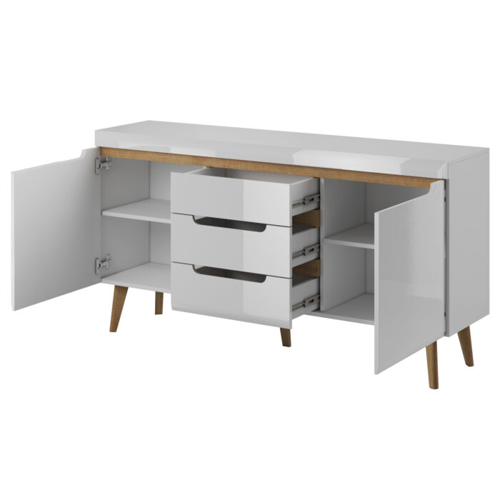 Komoda SUDBURRY NKSZ160 - Biała - Fronty w Wysokim Połysku - 3 Szuflady - Szerokość 160 cm, Wysokość 83 cm, Głębokość 40 cm - obrazek 4