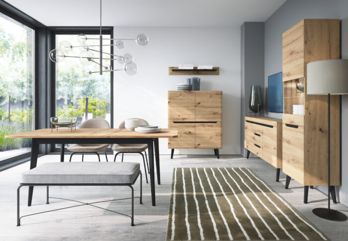 Kommode SUDBURRY NKSZ160 - Dąb - Czarny Dodatki - 3 Szuflady - Szerokość 160 cm, Wysokość 83 cm, Głębokość 40 cm - obrazek 4