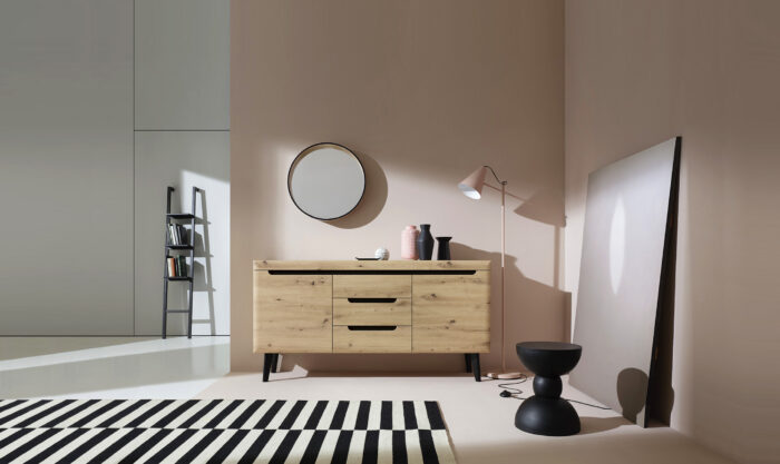 Kommode SUDBURRY NKSZ160 - Dąb - Czarny Dodatki - 3 Szuflady - Szerokość 160 cm, Wysokość 83 cm, Głębokość 40 cm - obrazek 6