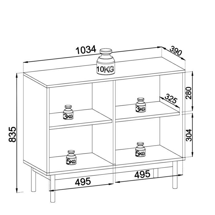 Kommode DIEPPE - Dąb - Metalowe Uchwyty - Drewniane Nogi - Szerokość 104 cm, Wysokość 83 cm, Głębokość 39 cm - obrazek 3