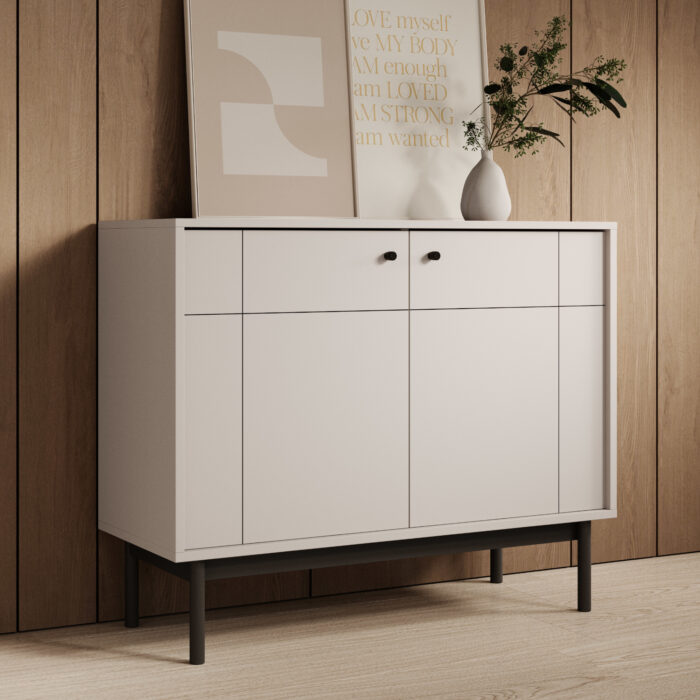 Komoda DIEPPE - Kashmir - Metalowe Uchwyty - Drewniane Nogi - Szerokość 104 cm, Wysokość 83 cm, Głębokość 39 cm - obrazek 2