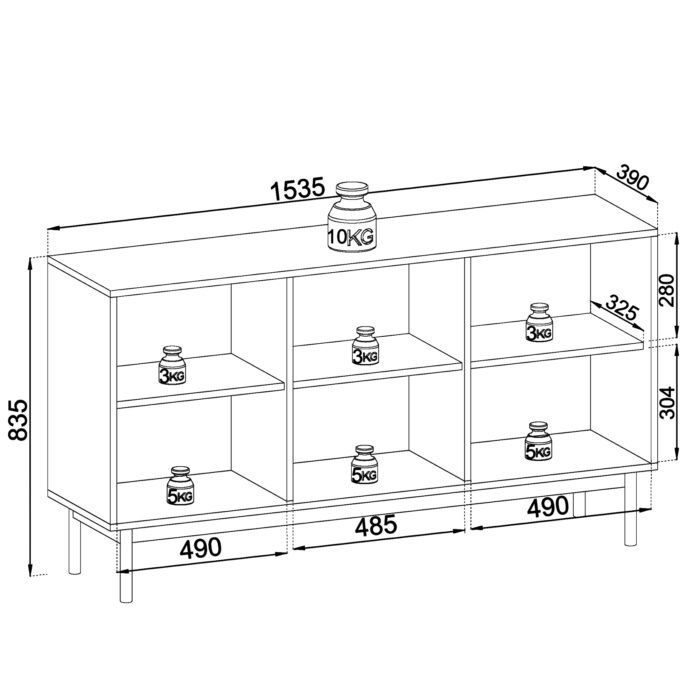 Komoda DIEPPE - Dąb - Metalowe Uchwyty - Drewniane Nogi - Szerokość 154 cm, Wysokość 83 cm, Głębokość 39 cm - obrazek 3