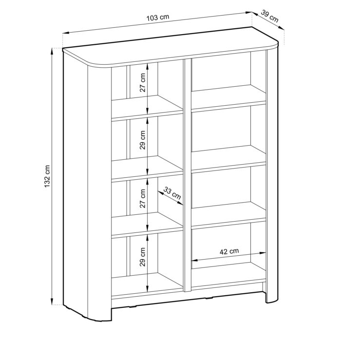 Komoda AMOS K103 - Dąb - Zaokrąglona - Cichy Domyk - Szerokość 103 cm, Wysokość 132 cm, Głębokość 39 cm - obrazek 3