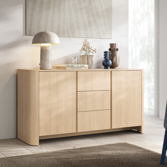 Komoda AMOS KSZ168 – dąb – zaokrąglona – cichy domyk – szuflady – szerokość 103 cm, wysokość 132 cm, głębokość 39 cm - obrazek 2