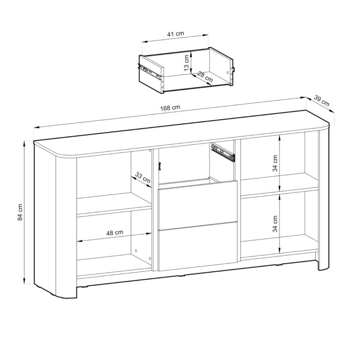 Komoda AMOS KSZ168 – kaszmir – zaokrąglona – cichy domyk – szuflady – szerokość 103 cm, wysokość 132 cm, głębokość 39 cm - obrazek 3