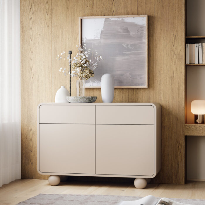 Komoda KAMLOOPS KSZ108 – kaszmir – zaokrąglona – 2 szuflady – szerokość 108 cm, wysokość 75 cm, głębokość 39 cm - obrazek 2