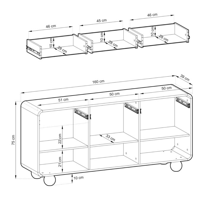 Komoda KAMLOOPS KSZ160 - Kashmir - Zaokrąglona - 3 Szuflady - Szerokość 160 cm, Wysokość 75 cm, Głębokość 39 cm - obrazek 3