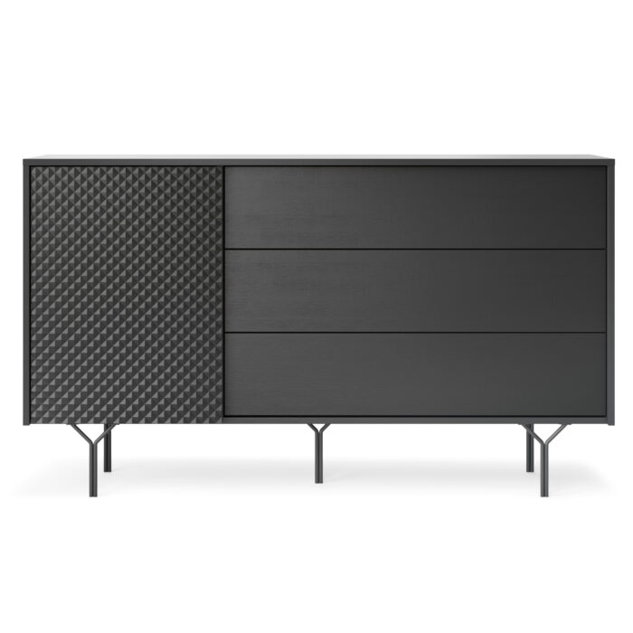 Kommode ORILLIA KSZ144 - Czarny - Frezowany Front - 3 Szuflady - Szerokość 144 cm, Wysokość 83 cm, Głębokość 38 cm - obrazek 7