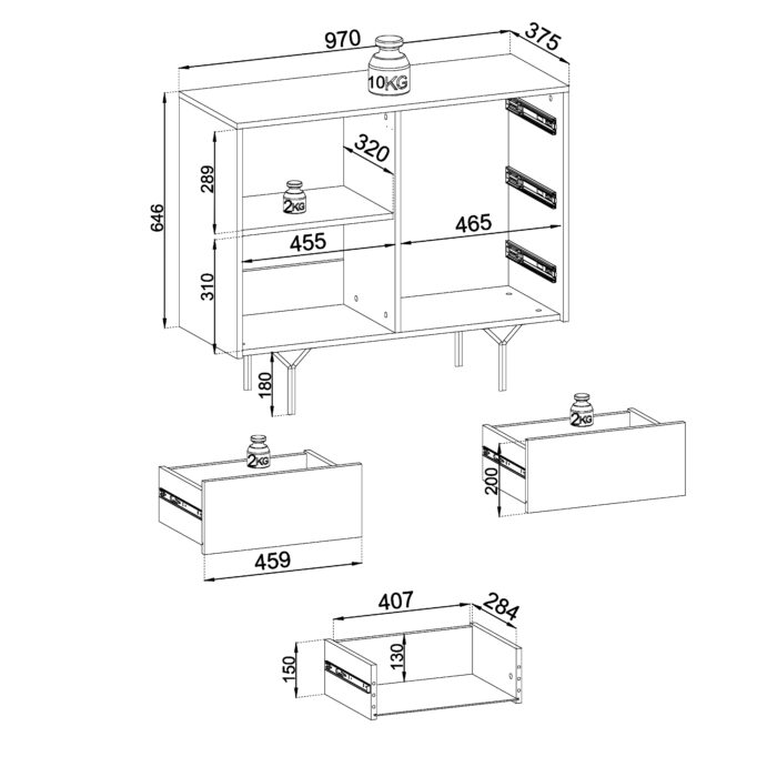 Komoda ORILLIA KSZ144 – czarna – frezowany front – 3 szuflady – szerokość 97 cm, wysokość 83 cm, głębokość 38 cm - obrazek 3