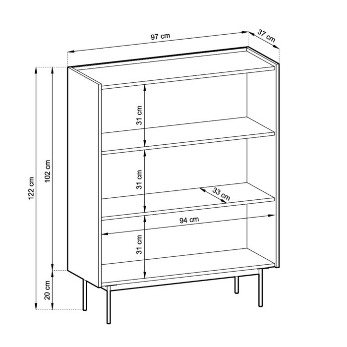 Komoda Kelowna KD97 - Kaszmir, Dąb - Szerokość 97 cm, Wysokość 122 cm, Głębokość 37 cm - obrazek 3