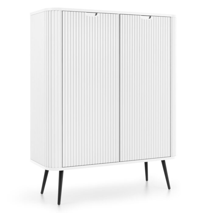 Komoda MORDEN K103 – Biała – Ryflowane Fronty – Szerokość 103 cm, Wysokość 129 cm, Głębokość 39 cm - obrazek 1