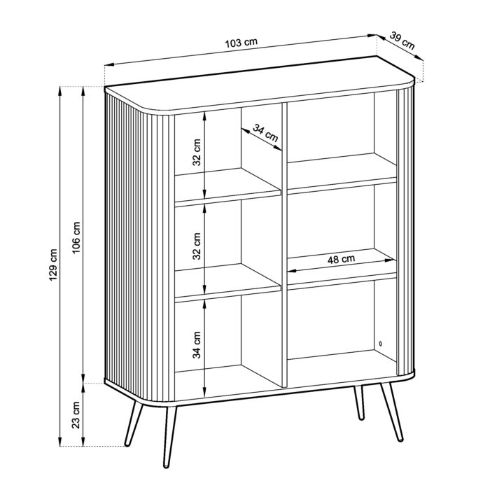 Komoda MORDEN K103 – Biała – Ryflowane Fronty – Szerokość 103 cm, Wysokość 129 cm, Głębokość 39 cm - obrazek 3