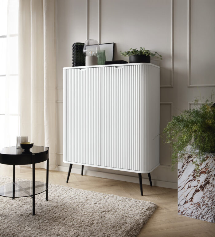 Komoda MORDEN K103 – Biała – Ryflowane Fronty – Szerokość 103 cm, Wysokość 129 cm, Głębokość 39 cm - obrazek 6