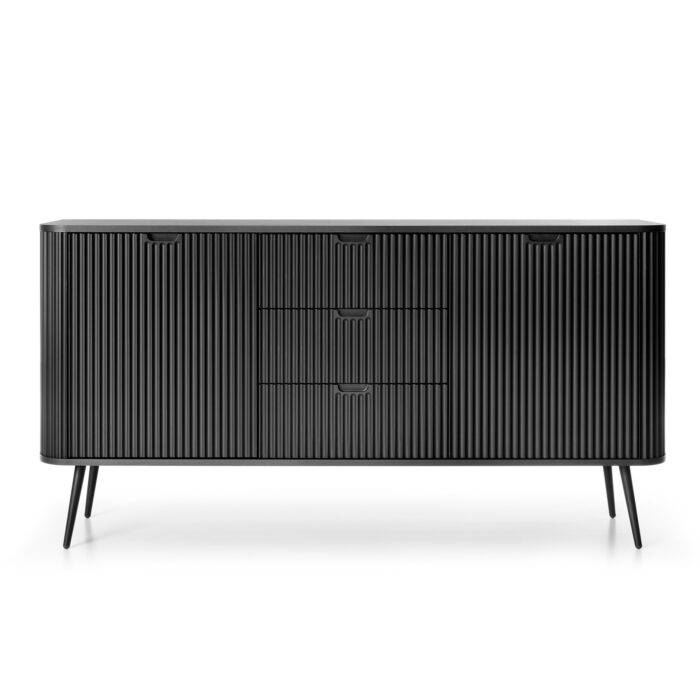 Komoda MORDEN KSZ168 – Czarna – Ryflowane Fronty – 3 Szuflady – Szerokość 168 cm, Wysokość 87 cm, Głębokość 39 cm - obrazek 7