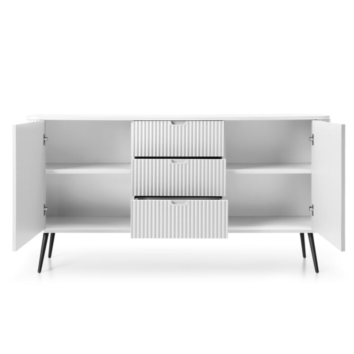 Komoda MORDEN KSZ168 – Biała – Ryflowane Fronty – 3 Szuflady – Szerokość 168 cm, Wysokość 87 cm, Głębokość 39 cm - obrazek 4