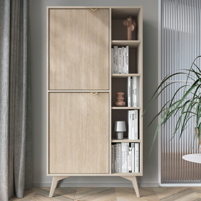 Regał Stojący Wysoki TOFINO - Dąb - Beż - Metalowe Uchwyty - Szerokość 80 cm, Wysokość 160 cm, Głębokość 38 cm - obrazek 2
