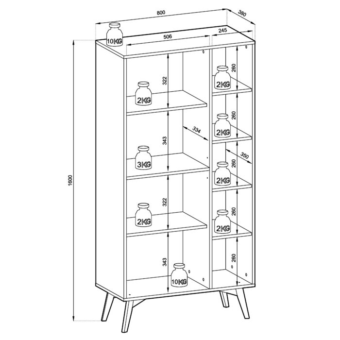Regał Stojący Wysoki TOFINO - Dąb - Beż - Metalowe Uchwyty - Szerokość 80 cm, Wysokość 160 cm, Głębokość 38 cm - obrazek 3