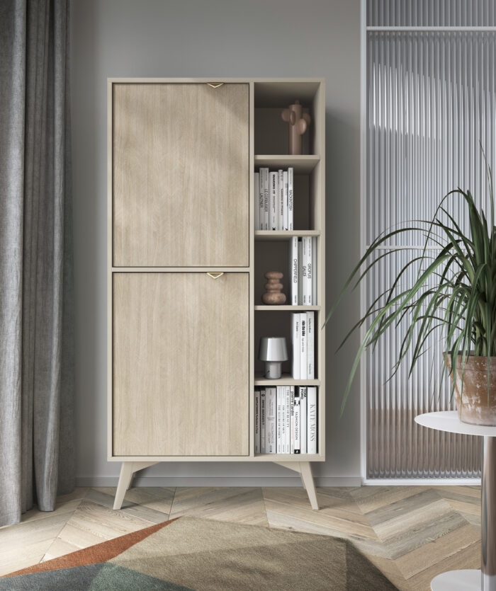 Regał Stojący Wysoki TOFINO - Dąb - Beż - Metalowe Uchwyty - Szerokość 80 cm, Wysokość 160 cm, Głębokość 38 cm - obrazek 7
