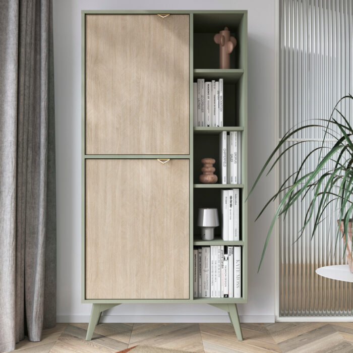 Wysoki Regał TOFINO - Dąb - Zielony - Metalowe Uchwyty - Width 80 cm, Height 160 cm, Depth 38 cm - obrazek 2