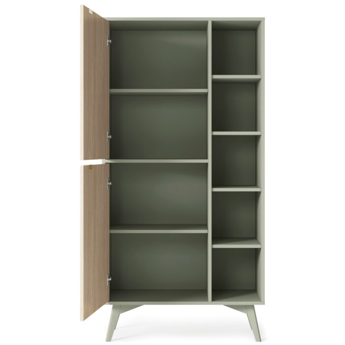 Wysoki Regał TOFINO - Dąb - Zielony - Metalowe Uchwyty - Width 80 cm, Height 160 cm, Depth 38 cm - obrazek 4