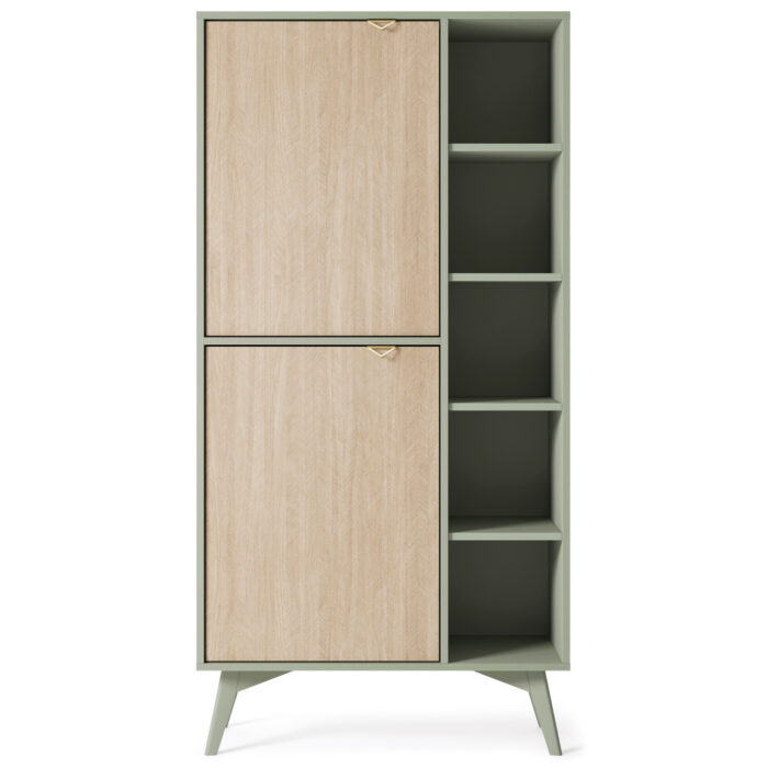 Wysoki Regał TOFINO - Dąb - Zielony - Metalowe Uchwyty - Width 80 cm, Height 160 cm, Depth 38 cm - obrazek 8