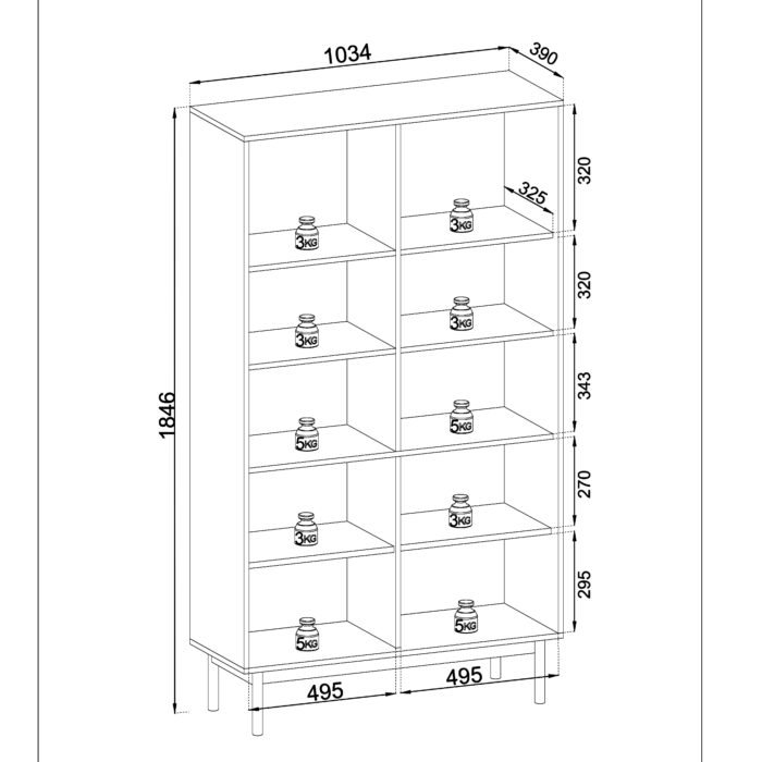 Wysoki Regał Stojący DIEPPE - Dąb - Metalowe Uchwyty - Drewniane Nogi - Szerokość 104 cm, Wysokość 184 cm, Głębokość 39 cm - obrazek 3