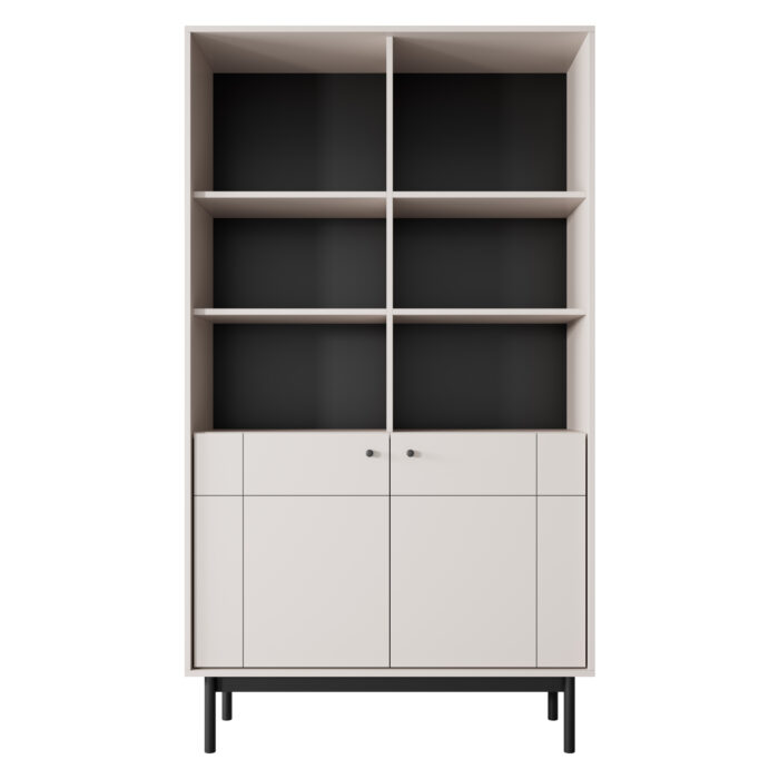 Wysoki Regał Stojący DIEPPE - Kaszmir - Metalowe Uchwyty - Drewniane Nogi - Szerokość 104 cm, Wysokość 184 cm, Głębokość 39 cm - obrazek 7