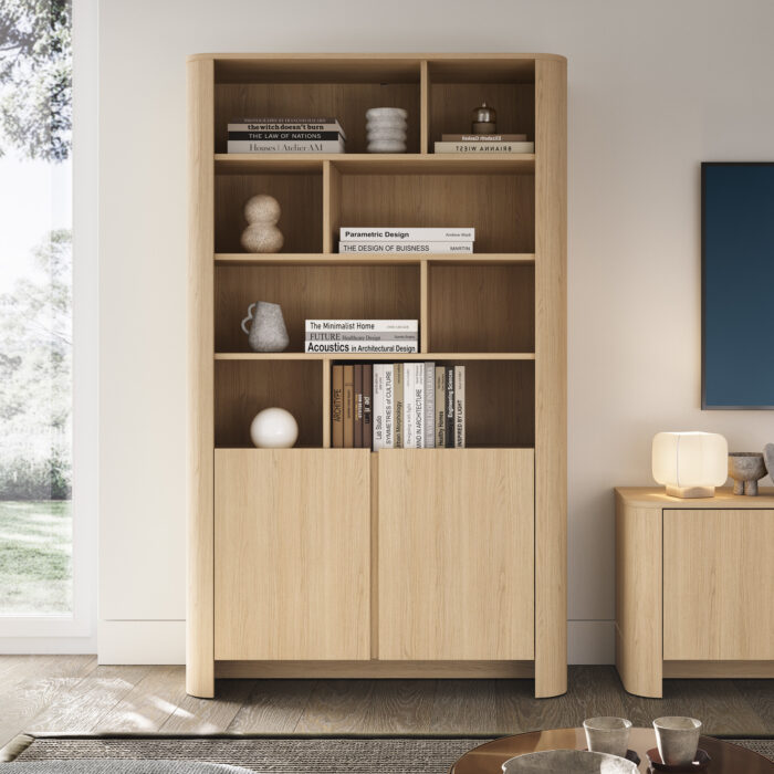 Regał Stojący Wysoki AMOS - Dąb - Zaokrąglony - Cichy Domyk - Szerokość 103 cm, Wysokość 170 cm, Głębokość 39 cm - obrazek 2