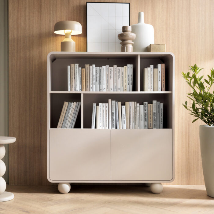 Regał Stojący KAMLOOPS - Kaszmir - Zaokrąglony - Szerokość 108 cm, Wysokość 121 cm, Głębokość 39 cm - obrazek 2