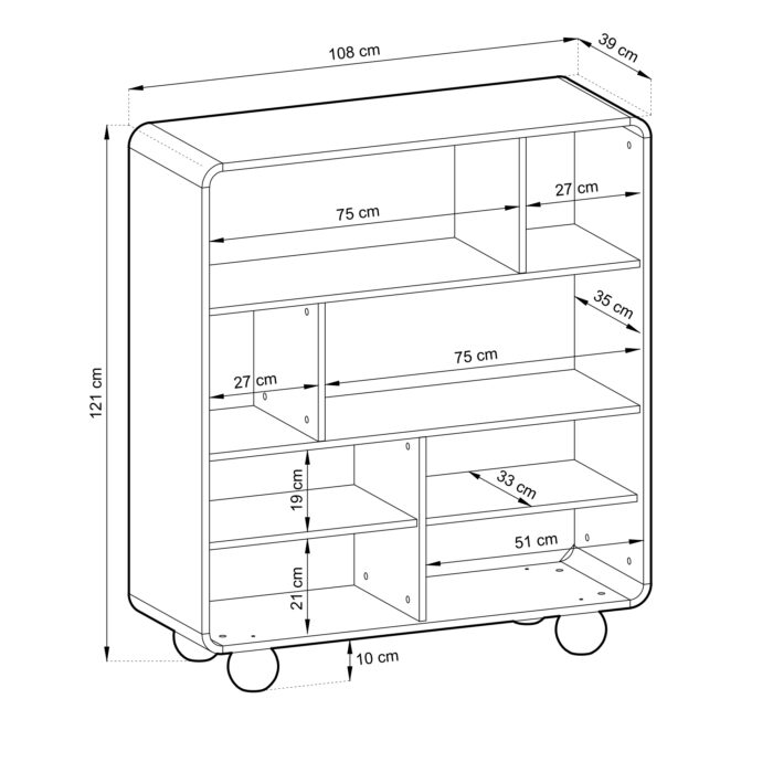 Regał Stojący KAMLOOPS - Kaszmir - Zaokrąglony - Szerokość 108 cm, Wysokość 121 cm, Głębokość 39 cm - obrazek 3