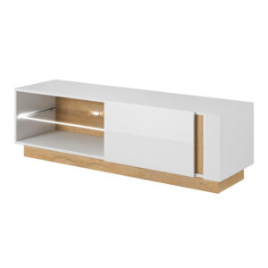 Szafka RTV ANDEBU - Dąb - Biały Mat i Połysk - Cichy Domyk