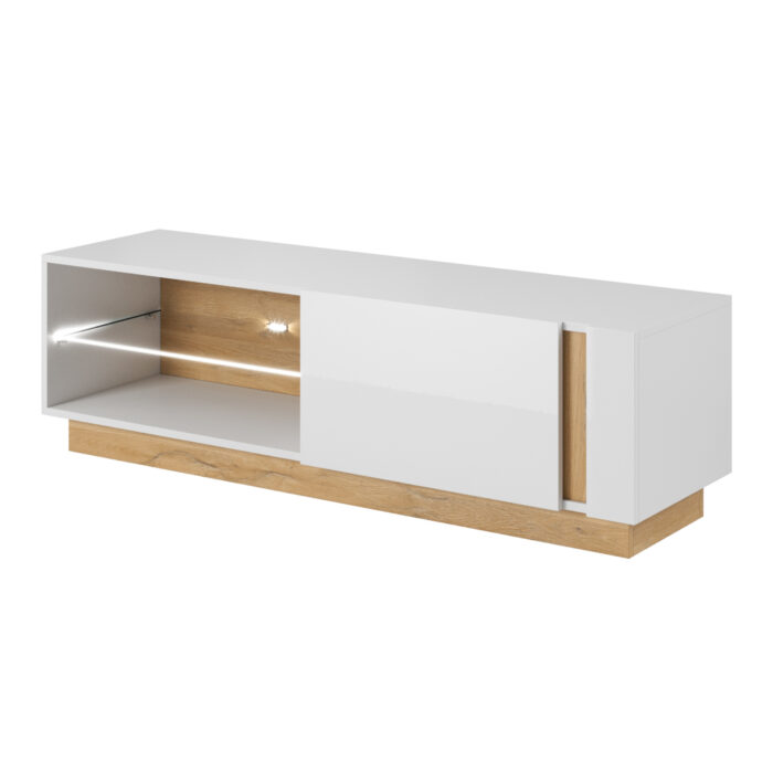 Szafka RTV ANDEBU - Dąb - Biały Mat i Połysk - Cichy Domyk - obrazek 1