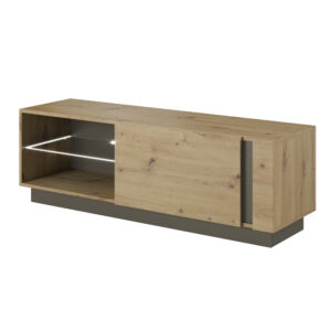 Szafka RTV ANDEBU - Dąb - Szary Grafit - Cichy Domyk