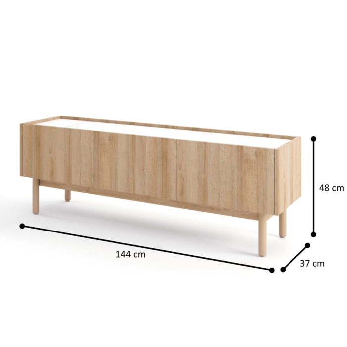 Szafka RTV, Revelstoke RTV144, dąb riviera,marmur bianco, szerokość 144 cm, wysokość 48 cm, głębokość 37 cm - obrazek 5