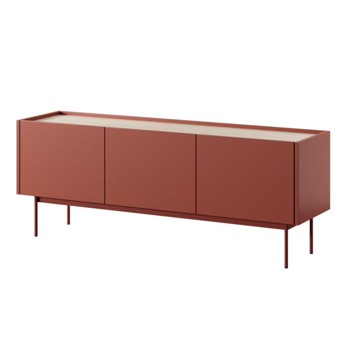 Szafka RTV Kelowna - Red, Oak - width 144 cm, height 55 cm, depth 37 cm - obrazek 1