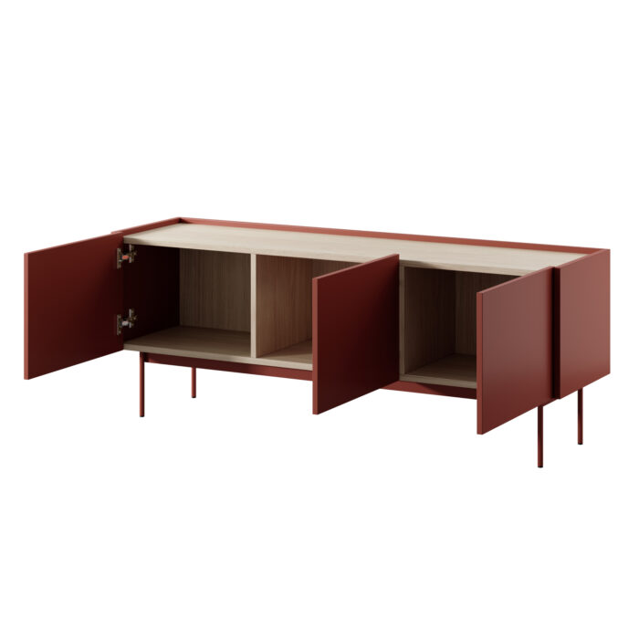 Szafka RTV Kelowna - Red, Oak - width 144 cm, height 55 cm, depth 37 cm - obrazek 4