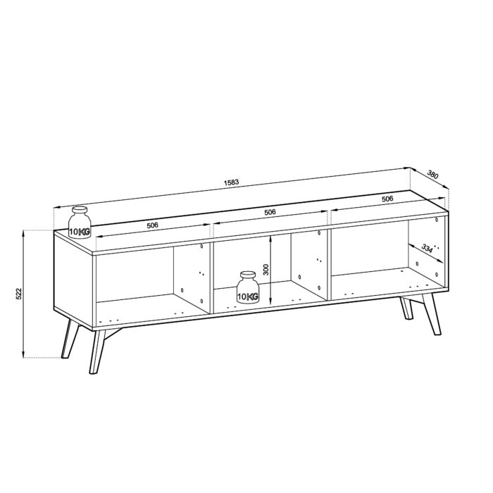 Szafka pod telewizor Tofino - Dąb - Zielony - Metalowe Uchwyty - Drewniane Nogi - Szerokość 158 cm, Wysokość 52 cm, Głębokość 38 cm - obrazek 3