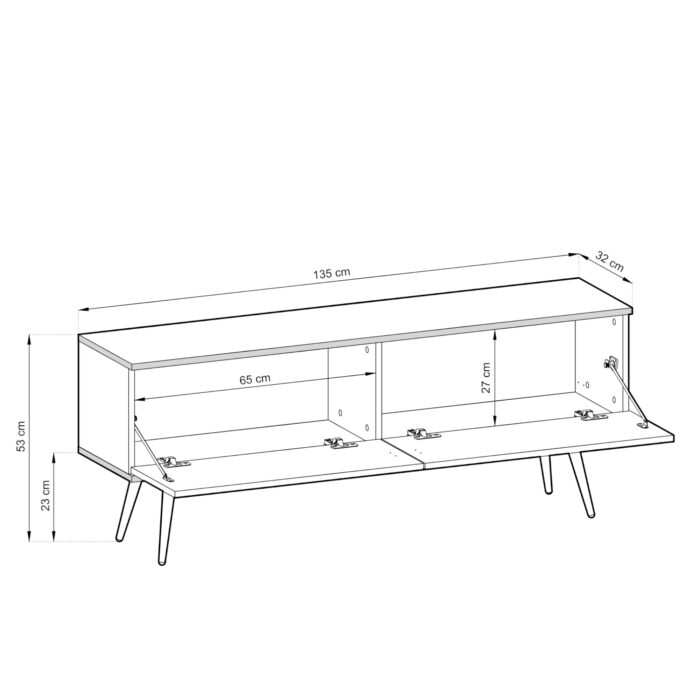 Szafka Pod Telewizor Banff RTV135 MDF - Beżowa - Złote Nogi - Ryflowane Fronty - Szerokość 135 cm, Wysokość 53 cm, głębokość 32 cm - obrazek 3