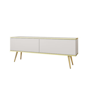 Komoda Pod Telewizor Banff RTV135 - Biała - Złote Nogi - Szerokość 135 cm, Wysokość 53 cm, Głębokość 32 cm