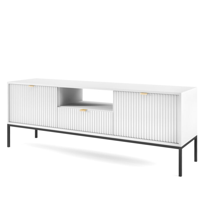 Television cabinet NANAIMO - Biała - Złote Uchwyty - Width 154 cm, Height 56 cm, Depth 39 cm - obrazek 1