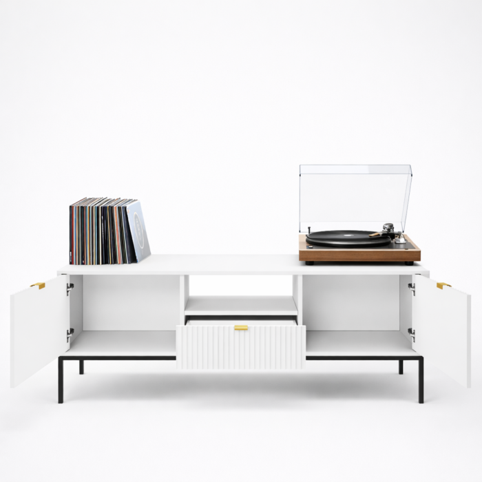 Television cabinet NANAIMO - Biała - Złote Uchwyty - Width 154 cm, Height 56 cm, Depth 39 cm - obrazek 3