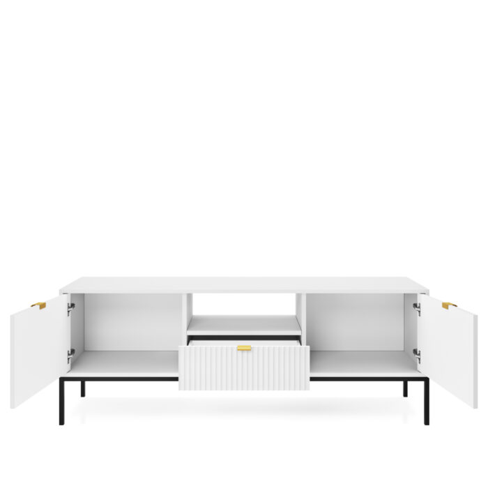 Television cabinet NANAIMO - Biała - Złote Uchwyty - Width 154 cm, Height 56 cm, Depth 39 cm - obrazek 4
