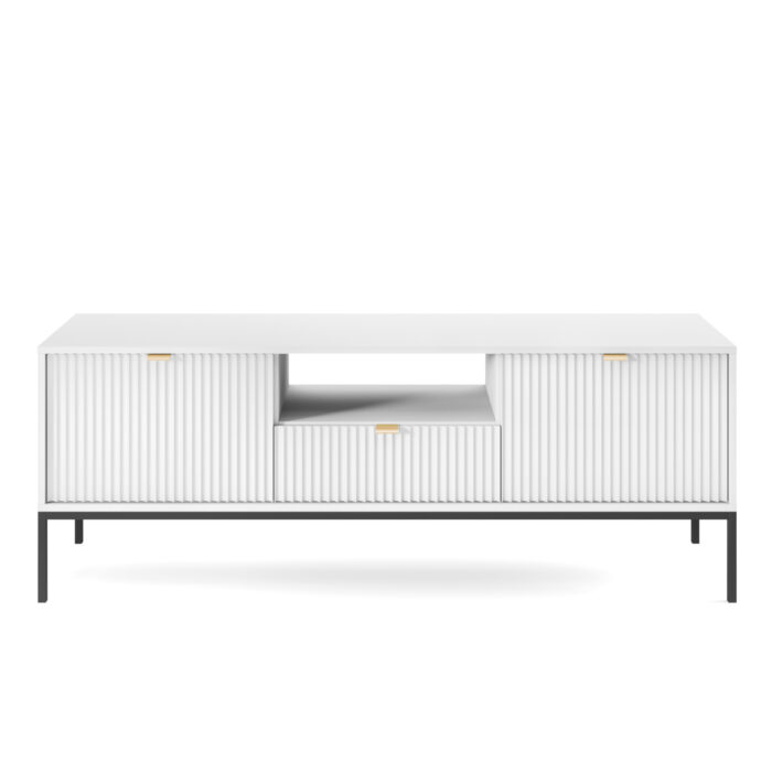 Television cabinet NANAIMO - Biała - Złote Uchwyty - Width 154 cm, Height 56 cm, Depth 39 cm - obrazek 9